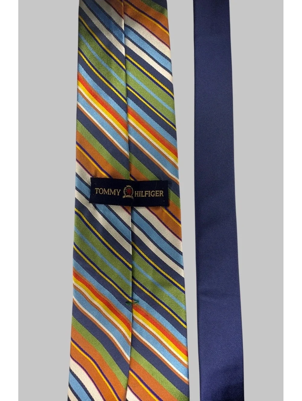 Tommy Hilfiger Men’s Tie 100% Silk Multicolor Striped 3.5” Made USA Necktie